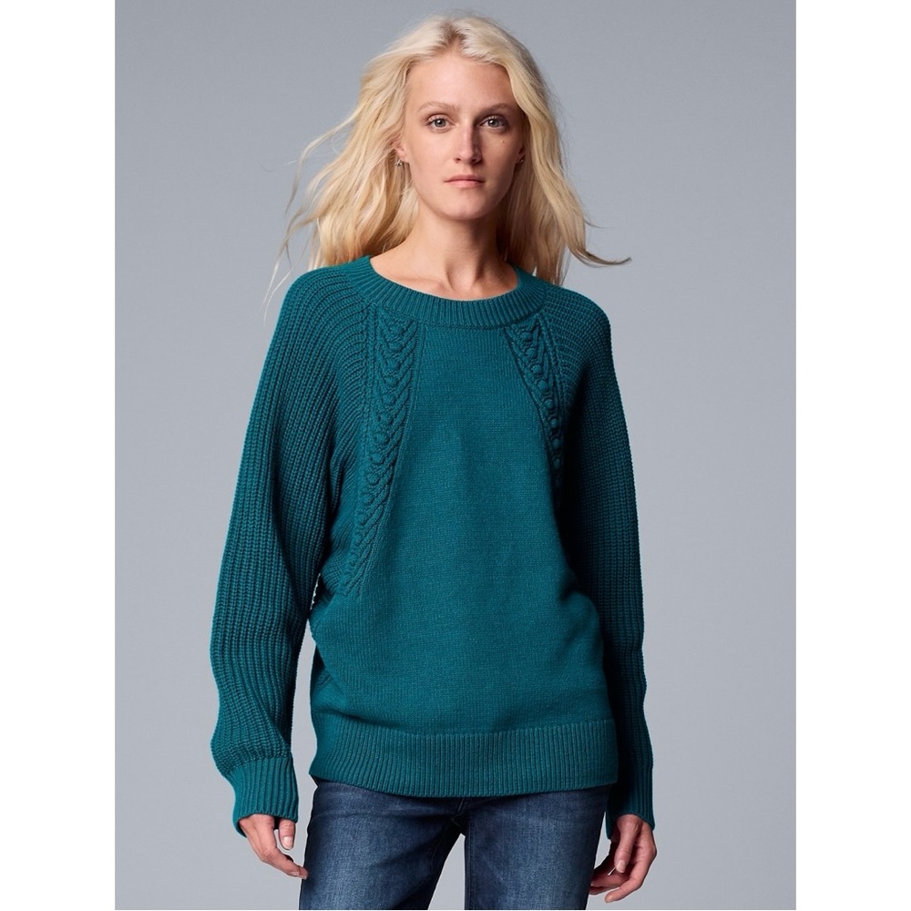 NWT Simply Vera Vera Wang Mixed Stitch Dolman Top Blue Size XXL
